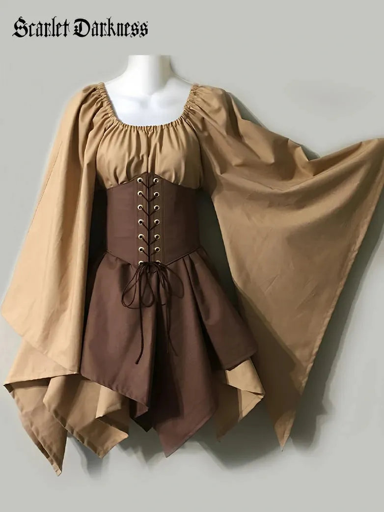 Renaissance Bell Sleeve Belt Spliced Midi Dress sold by Scarlet Darkness product image thumbnail 3
