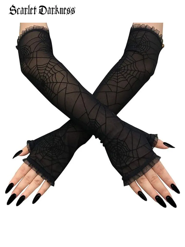 Gothic Spider Fingerless Gloves sold by Scarlet Darkness product image thumbnail 2