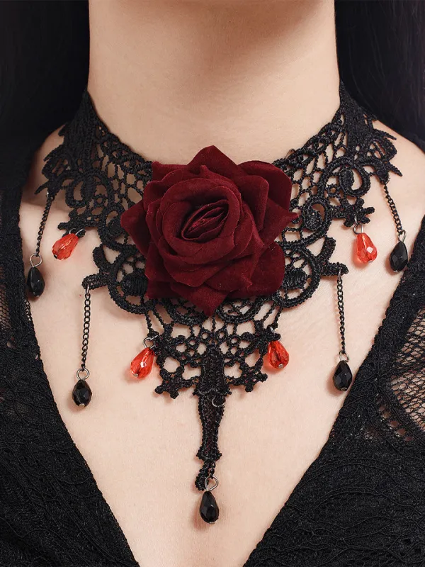 Halloween Gothic Rose Necklace made by Scarlet Darkness