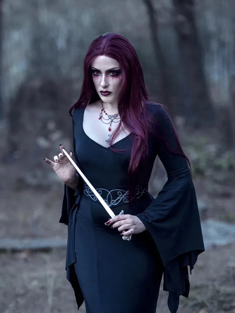 Morticia Addams Gothic Bat Sleeve Maxi Bodycon Dress sold by Scarlet Darkness product image thumbnail 4