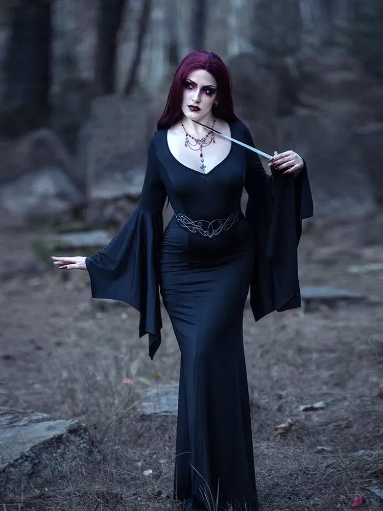 Morticia Addams Gothic Bat Sleeve Maxi Bodycon Dress sold by Scarlet Darkness product image thumbnail 2