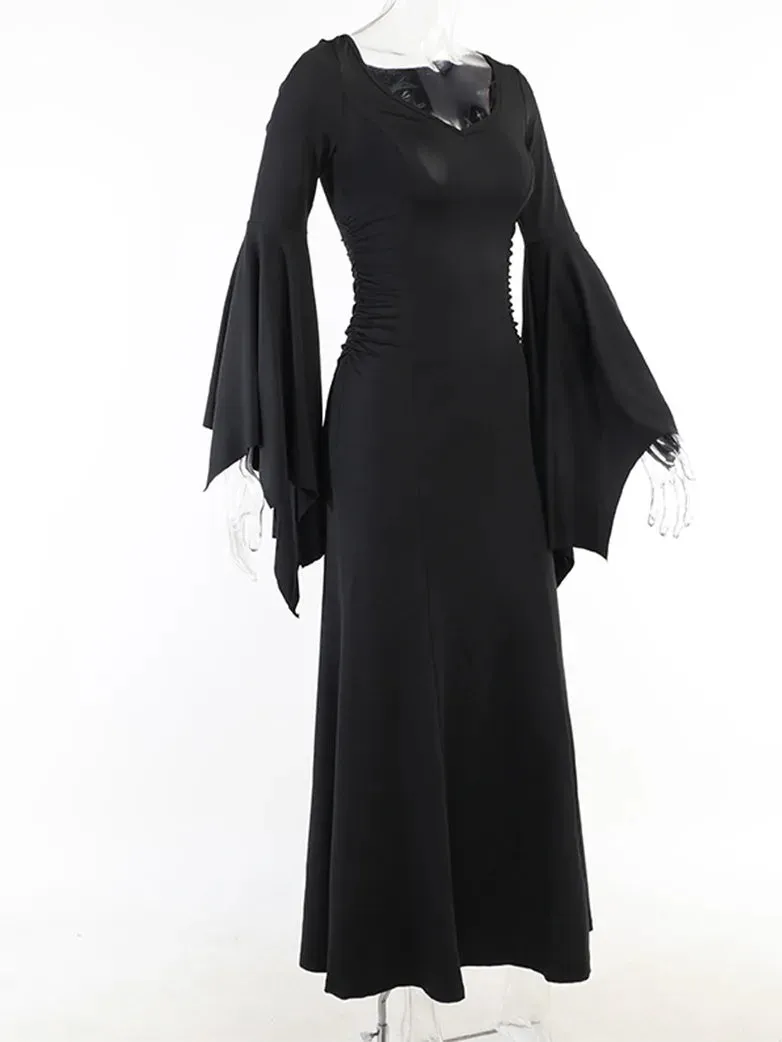 Morticia Addams Gothic Bat Sleeve Maxi Bodycon Dress sold by Scarlet Darkness product image thumbnail 5