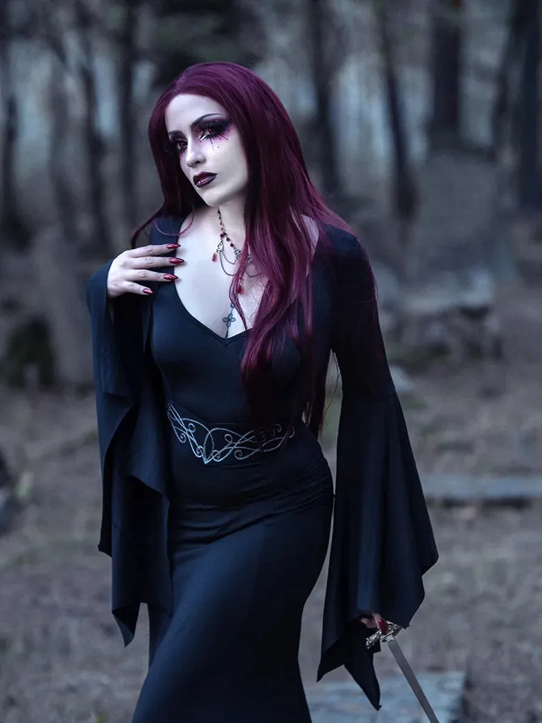 Morticia Addams Gothic Bat Sleeve Maxi Bodycon Dress sold by Scarlet Darkness product image thumbnail 3