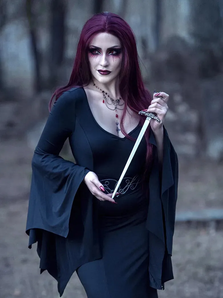 Morticia Addams Gothic Bat Sleeve Maxi Bodycon Dress sold by Scarlet Darkness