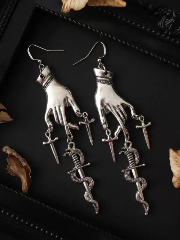 Gothic Hand and Sword Earrings made by Scarlet Darkness