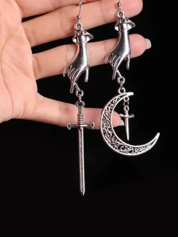 Gothic Moon Sword Hand Earrings made by Scarlet Darkness