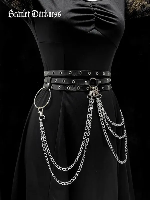 Gothic Fashion Leather Belt Chain made by Scarlet Darkness