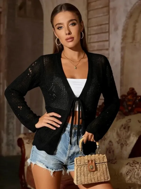 Women's Tie-Waist Casual Hollow-Out Cardigan made by Scarlet Darkness