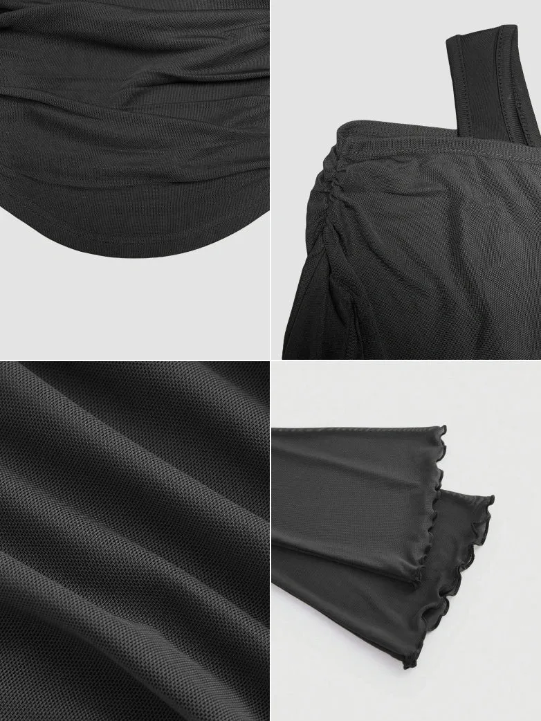 Gothic Mesh Asymmetrical Ruffled Long-Sleeve Shirt sold by Scarlet Darkness product image thumbnail 2