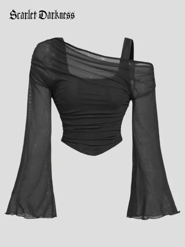 Gothic Mesh Asymmetrical Ruffled Long-Sleeve Shirt made by Scarlet Darkness