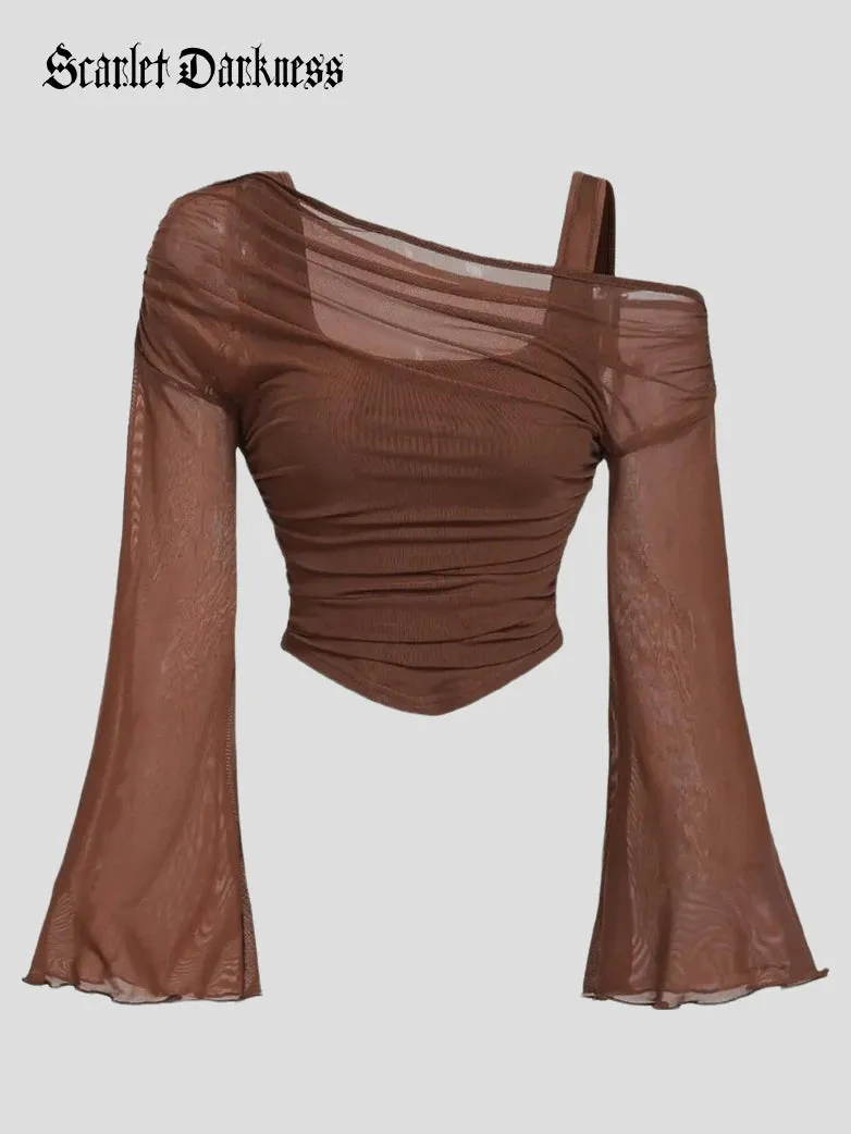 Gothic Mesh Asymmetrical Ruffled Long-Sleeve Shirt sold by Scarlet Darkness product image thumbnail 4