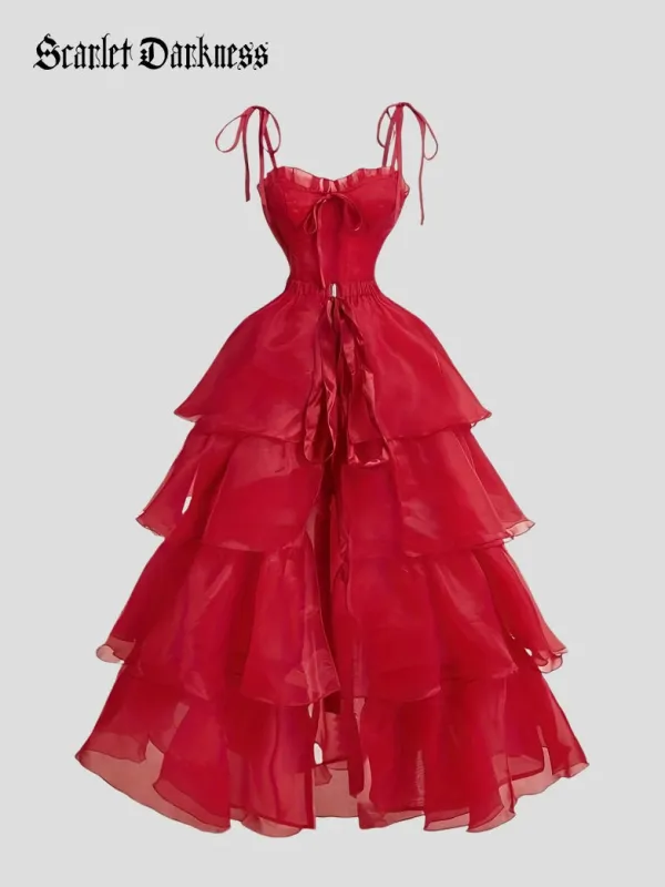 Victorian Two Piece Corset Dress with Tiered Ruffle Overskirt made by Scarlet Darkness