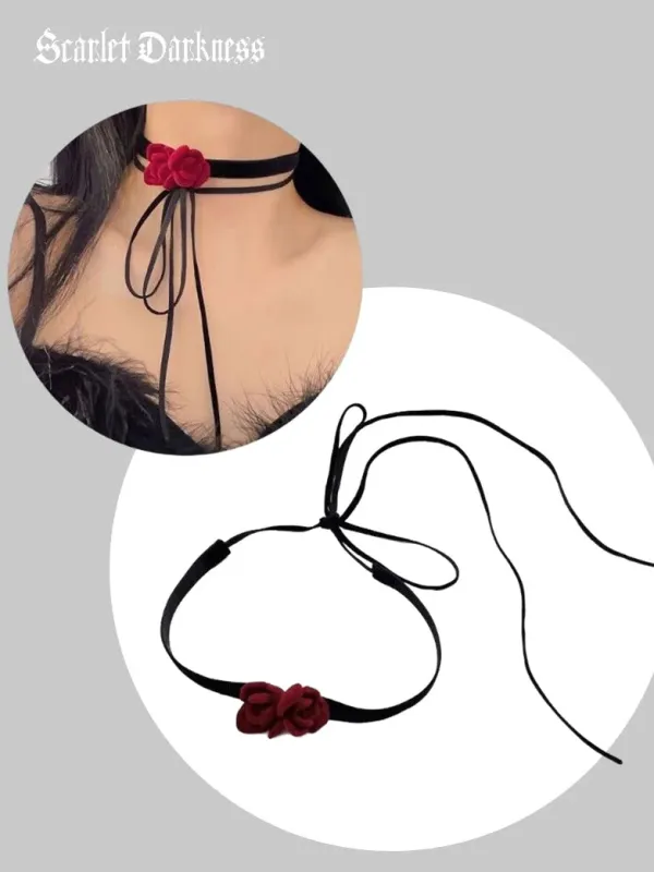 NYE Red Velvet Roses Choker Necklace made by Scarlet Darkness