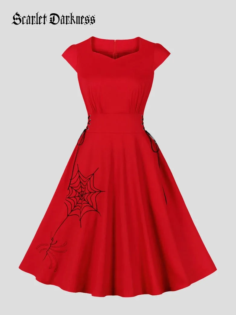 Women’s Gothic Spiderweb Swing Dress with Side Lace Up sold by Scarlet Darkness product image thumbnail 4