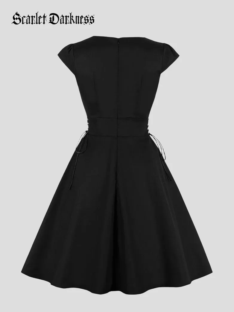 Women’s Gothic Spiderweb Swing Dress with Side Lace Up sold by Scarlet Darkness product image thumbnail 2