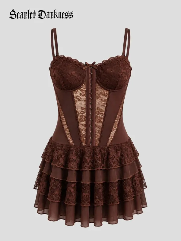 2026 Gothic Corset Mini Dress with Lace Panels made by Scarlet Darkness