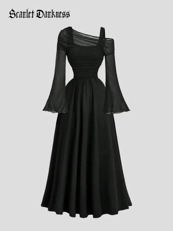 Medieval Gothic One Shoulder Flowy Mesh Dress made by Scarlet Darkness