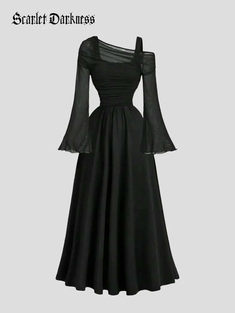 Medieval Gothic One Shoulder Flowy Mesh Dress sold by Scarlet Darkness