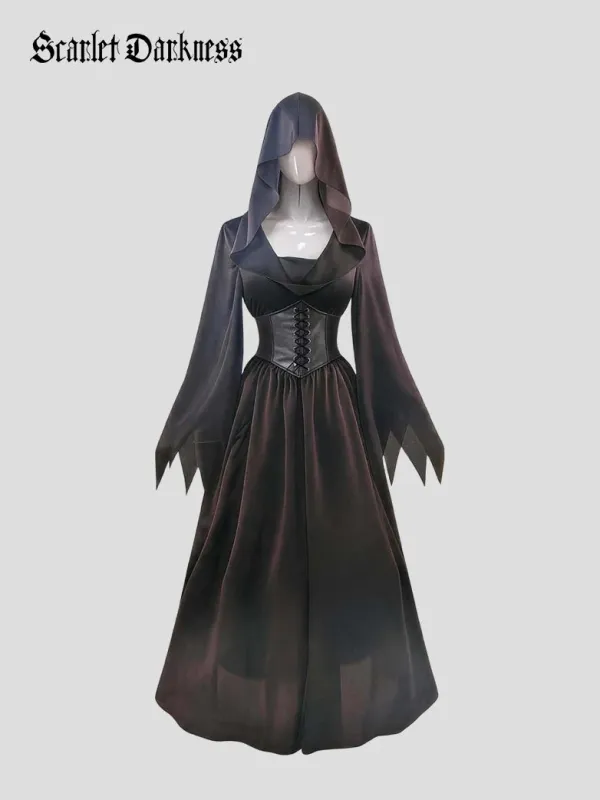 Gothic Hooded Vampire Maxi Coat Dress made by Scarlet Darkness