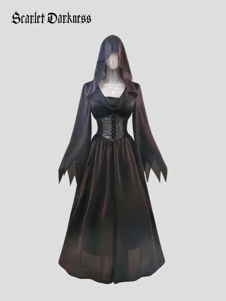 Gothic Hooded Vampire Maxi Coat Dress sold by Scarlet Darkness