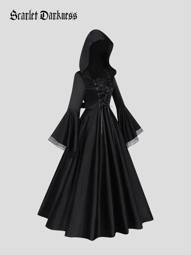 Gothic Witch Hooded Lace Up Coat Dress sold by Scarlet Darkness product image thumbnail 2