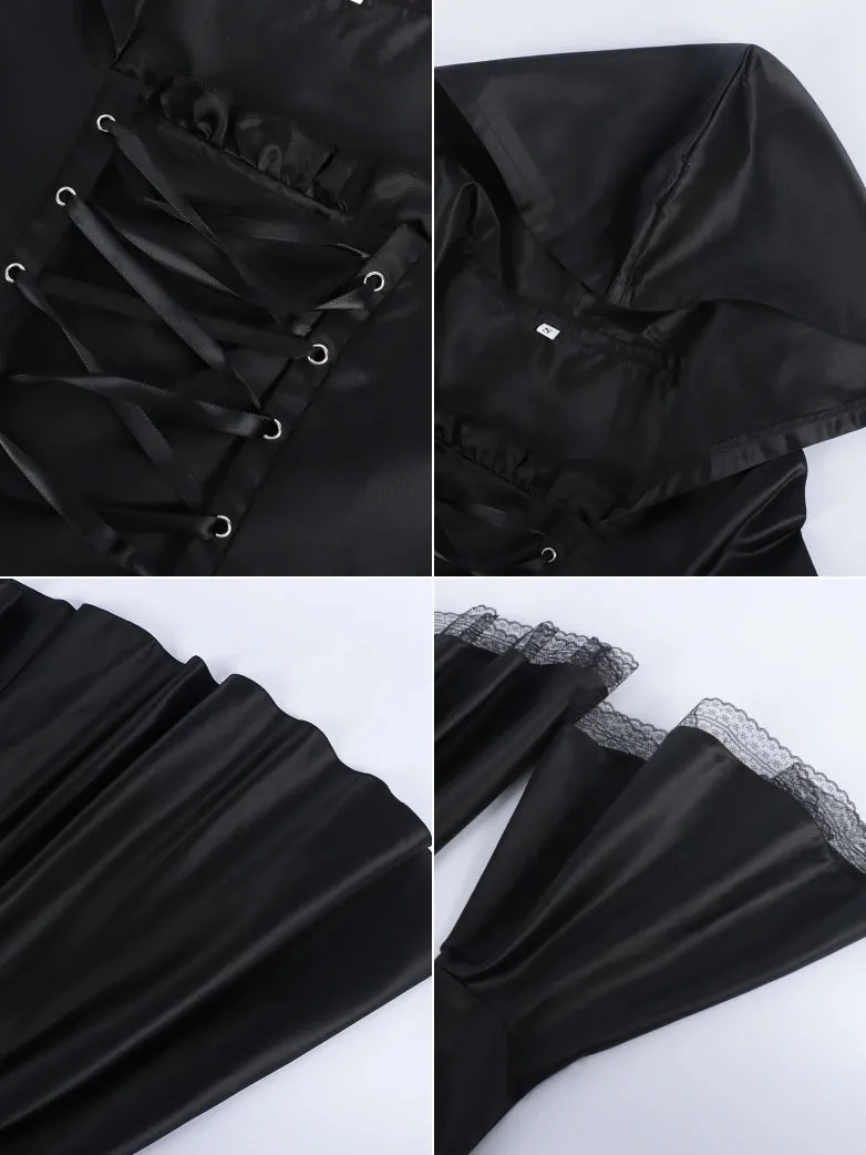 Gothic Witch Hooded Lace Up Coat Dress sold by Scarlet Darkness product image thumbnail 3