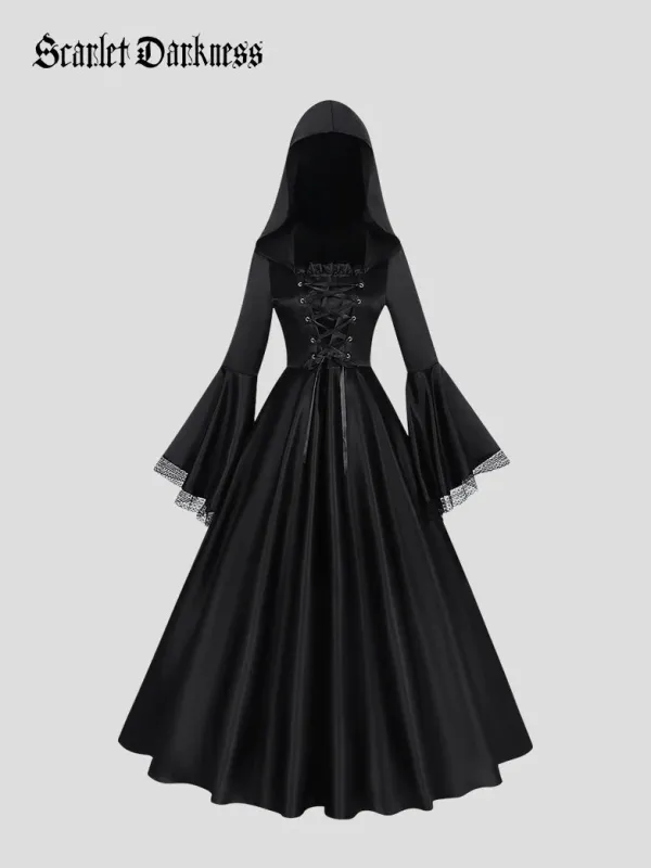 Gothic Witch Hooded Lace Up Coat Dress made by Scarlet Darkness