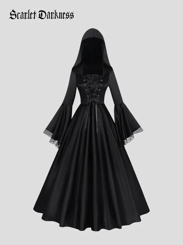 Gothic Witch Hooded Lace Up Coat Dress sold by Scarlet Darkness