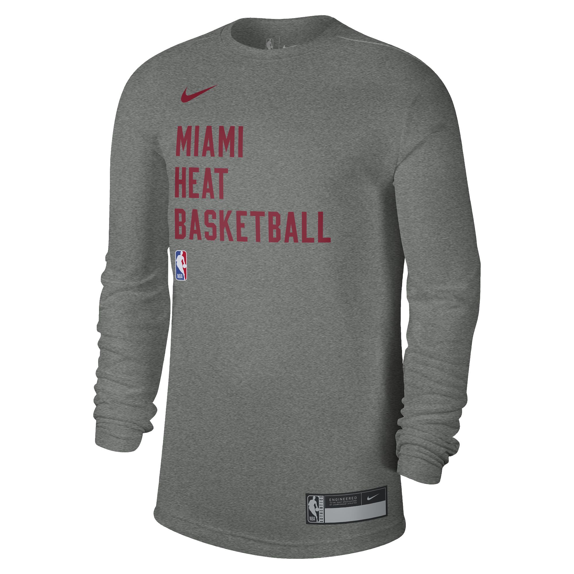 Nike Miami HEAT 2023-24 On-Court Grey Practice Long Sleeve Tee sold by Miami Heat Store