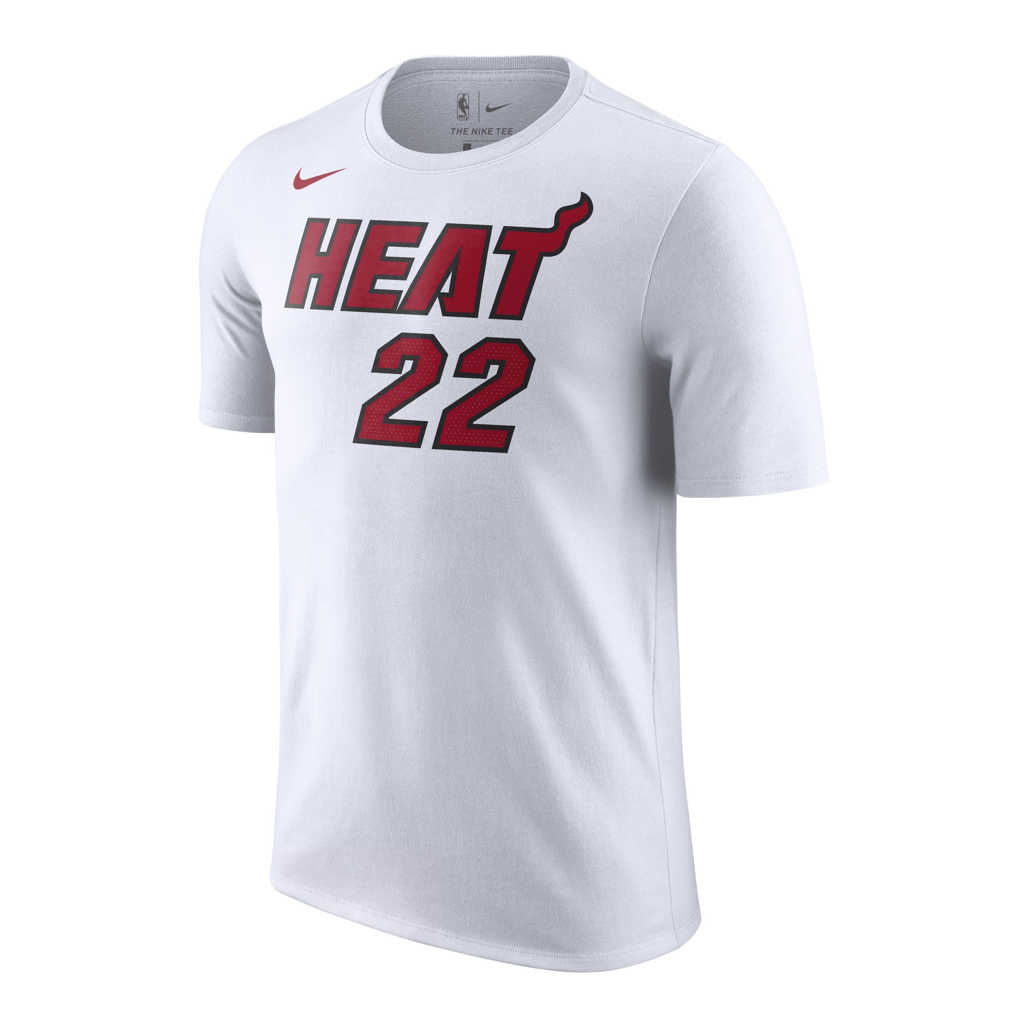 Jimmy Butler Association White Name & Number Tee sold by Miami Heat Store