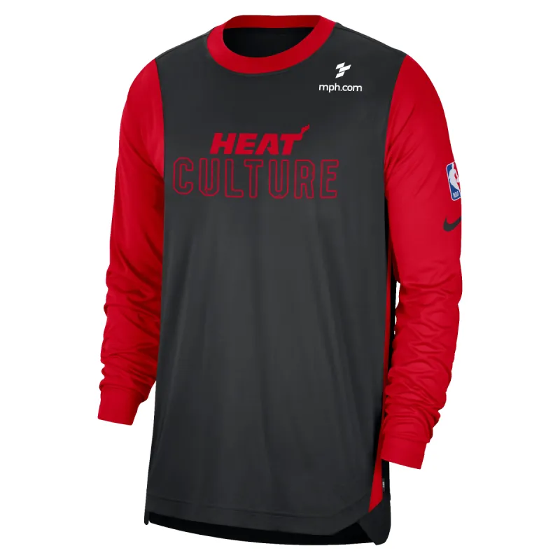 Nike HEAT Culture: Blood Red Warmup Long Sleeve Tee sold by Miami Heat Store