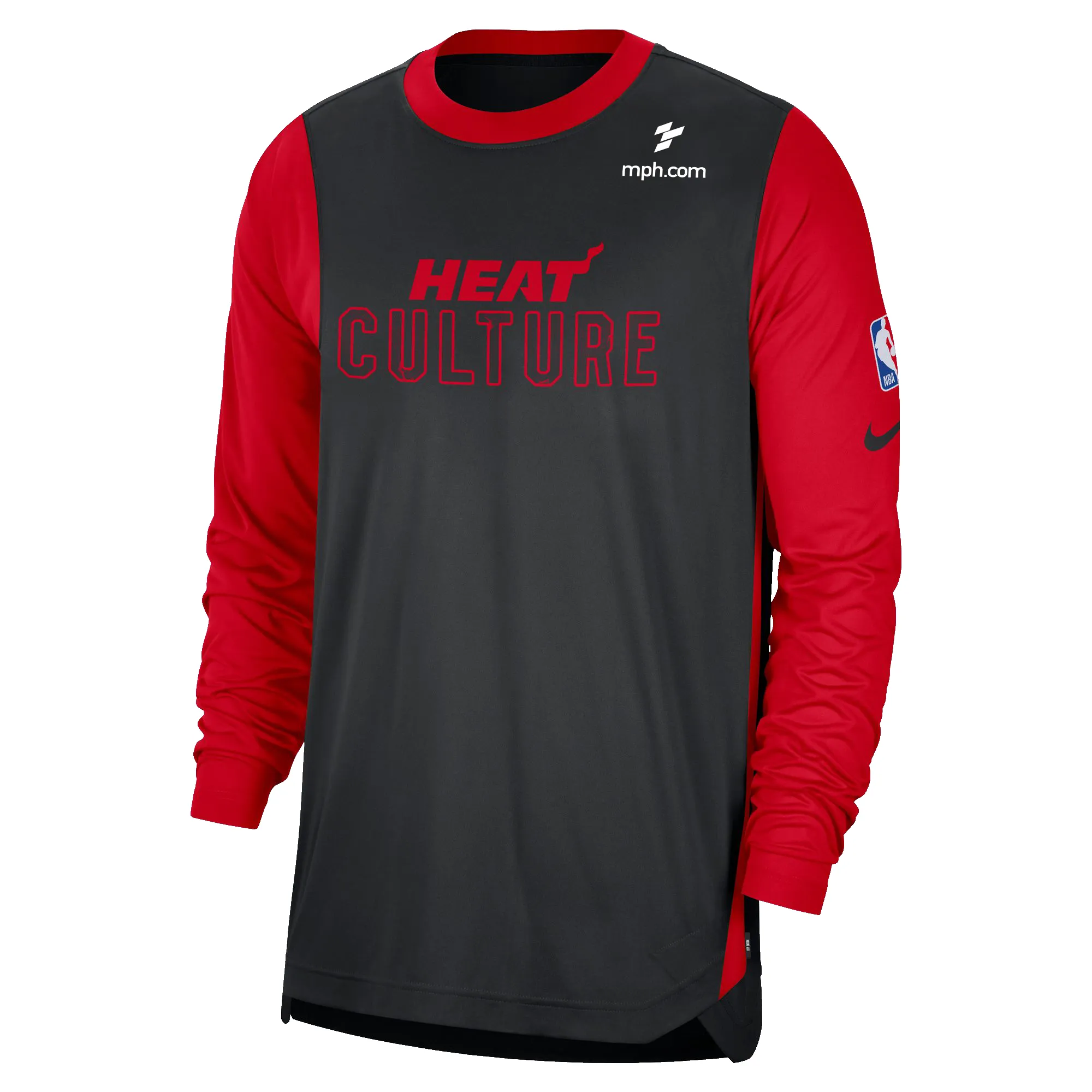 Nike HEAT Culture: Blood Red Warmup Long Sleeve Tee sold by Miami Heat Store