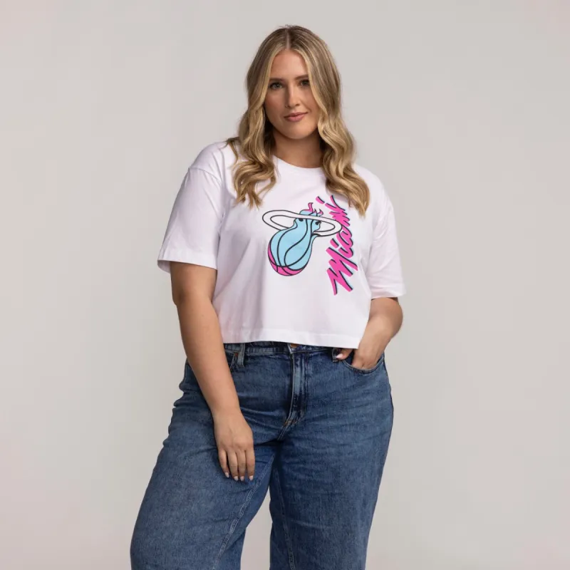 New Era Miami HEAT Original Vice Women's Boxy Cropped tee sold by Miami Heat Store