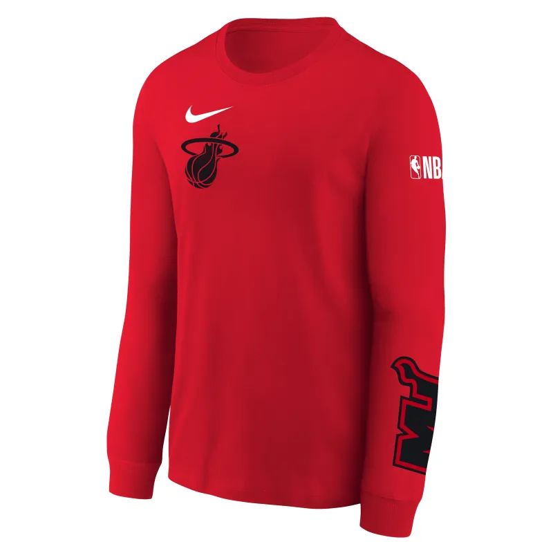 Nike HEAT Culture: Blood Red Youth Logo Long Sleeve Tee sold by Miami Heat Store