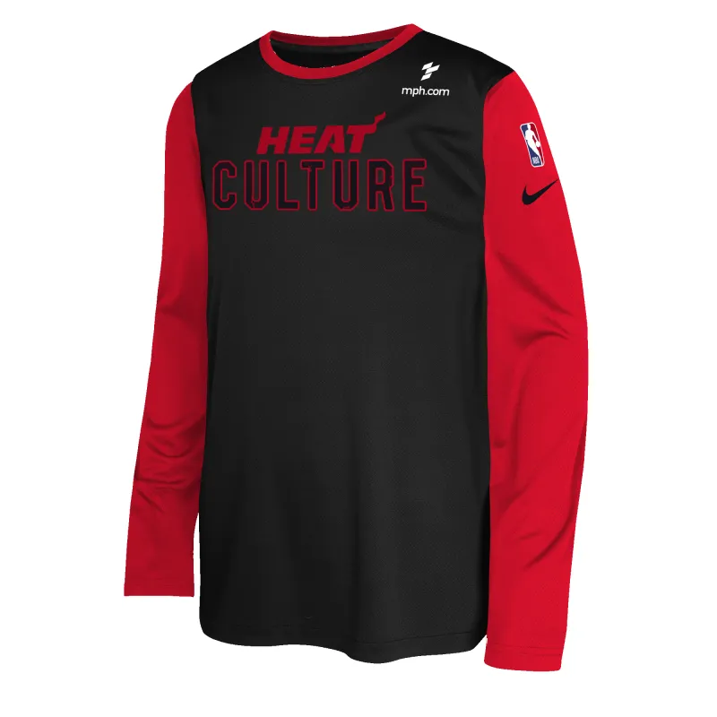 Nike HEAT Culture: Blood Red Youth Warmup Long Sleeve Tee sold by Miami Heat Store