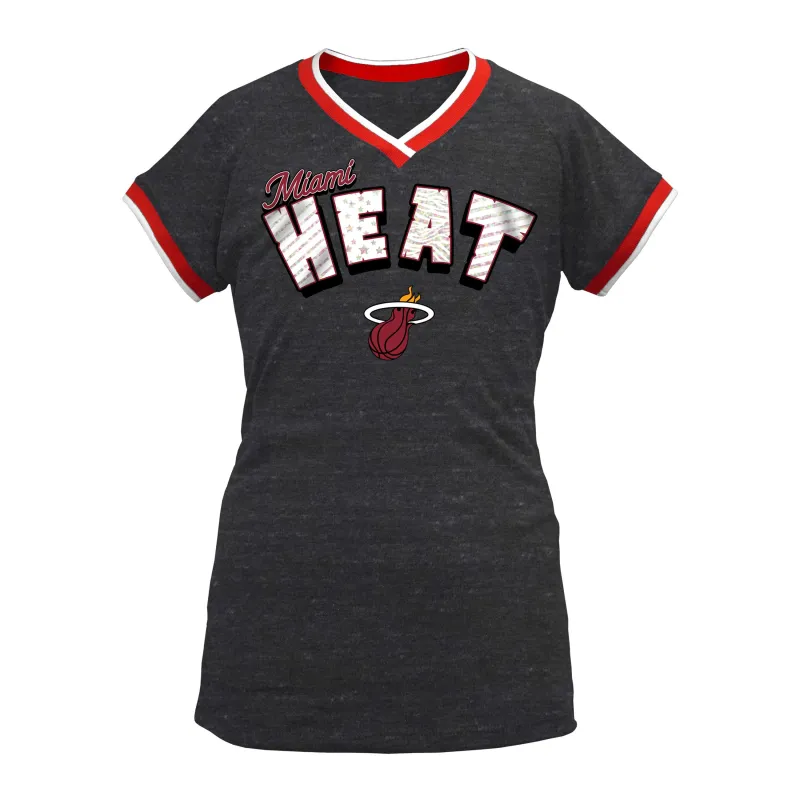 New ERA Miami HEAT Girls  Short Sleeve Triblend Black V-Neck sold by Miami Heat Store