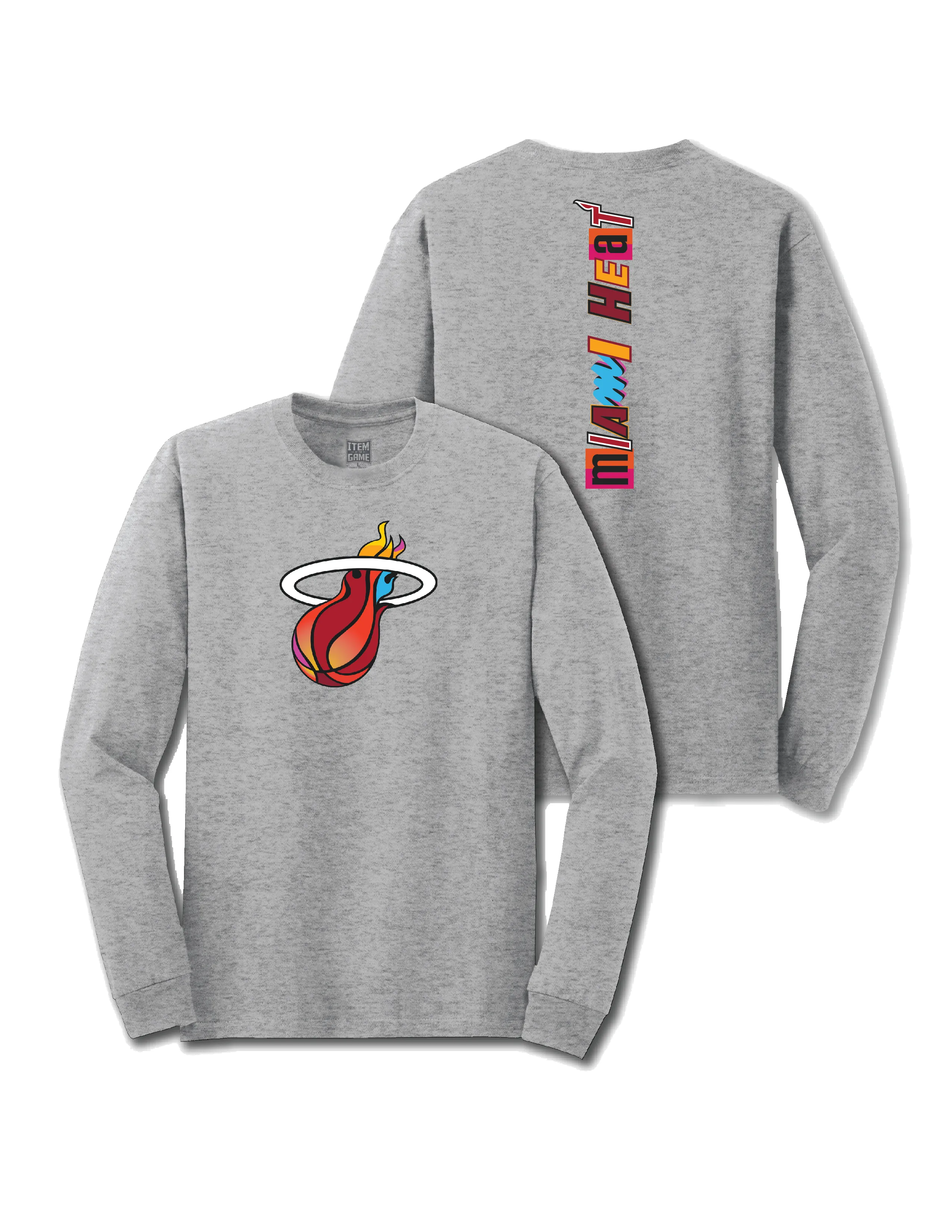 Miami HEAT Mashup Long Sleeve Grey Tee sold by Miami Heat Store