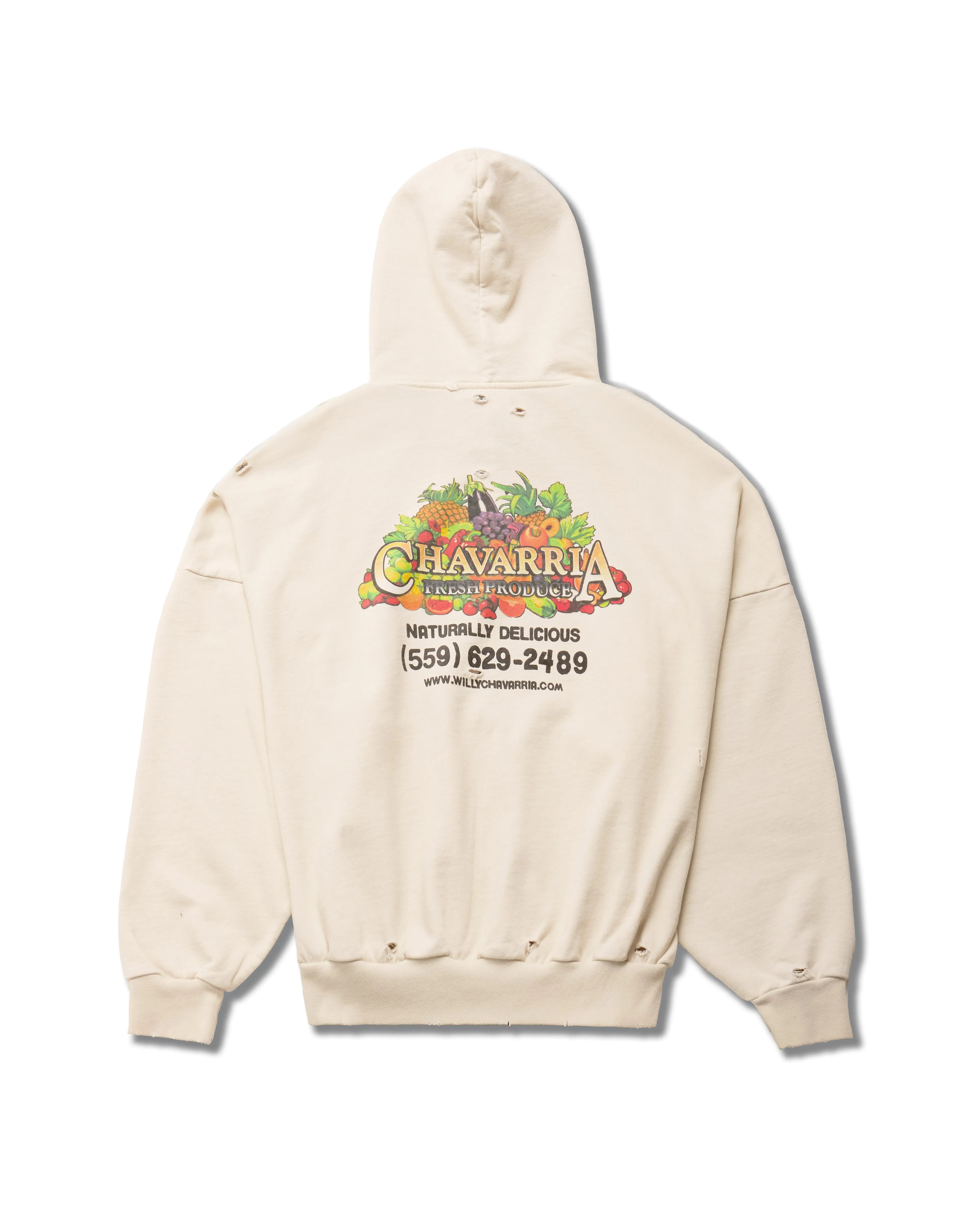 HOOLIGAN ZIP THROUGH HOODIE - "WILLY PRODUCE" - OFF WHITE sold by Willy Chavarria product image thumbnail 3