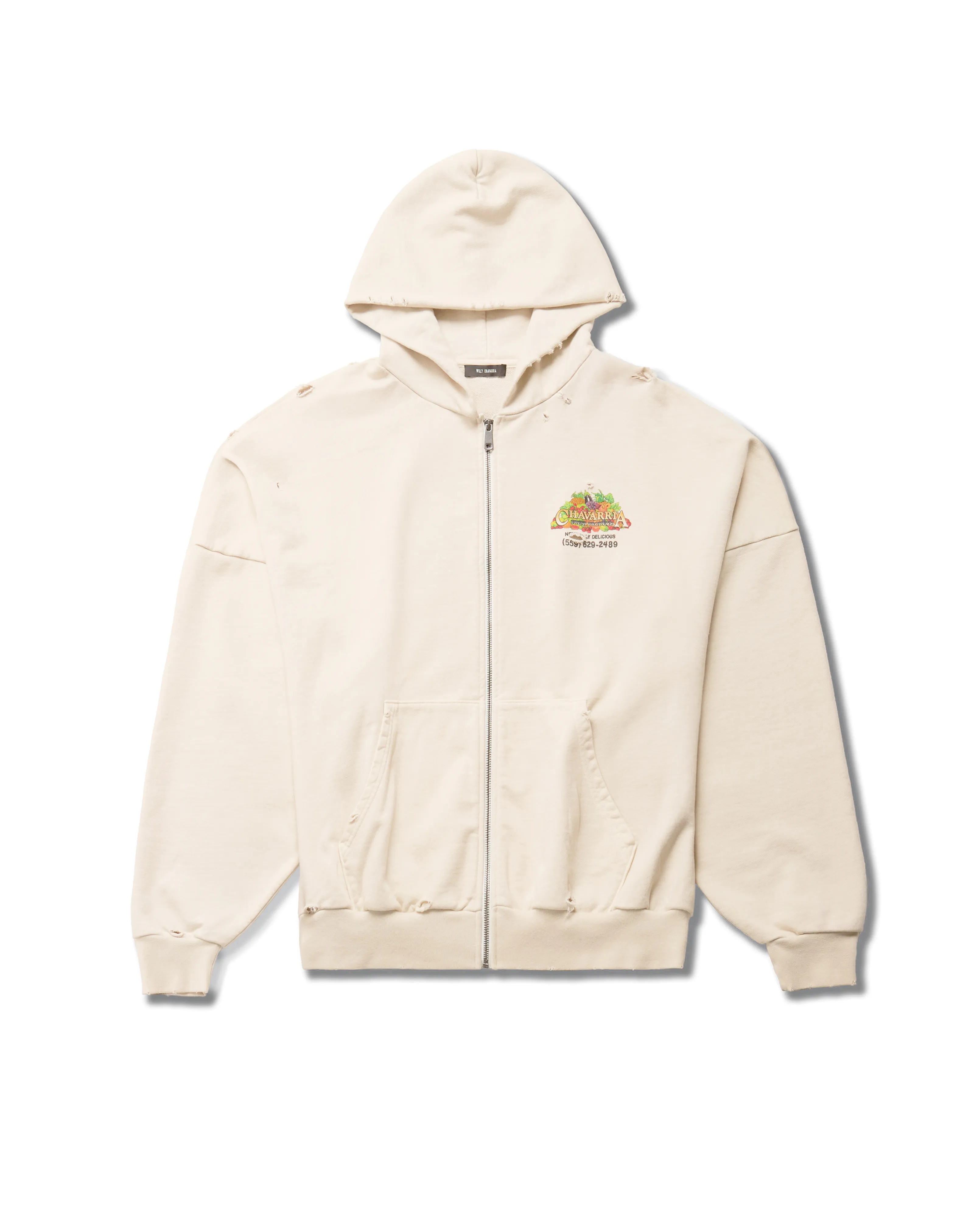 HOOLIGAN ZIP THROUGH HOODIE - "WILLY PRODUCE" - OFF WHITE sold by Willy Chavarria