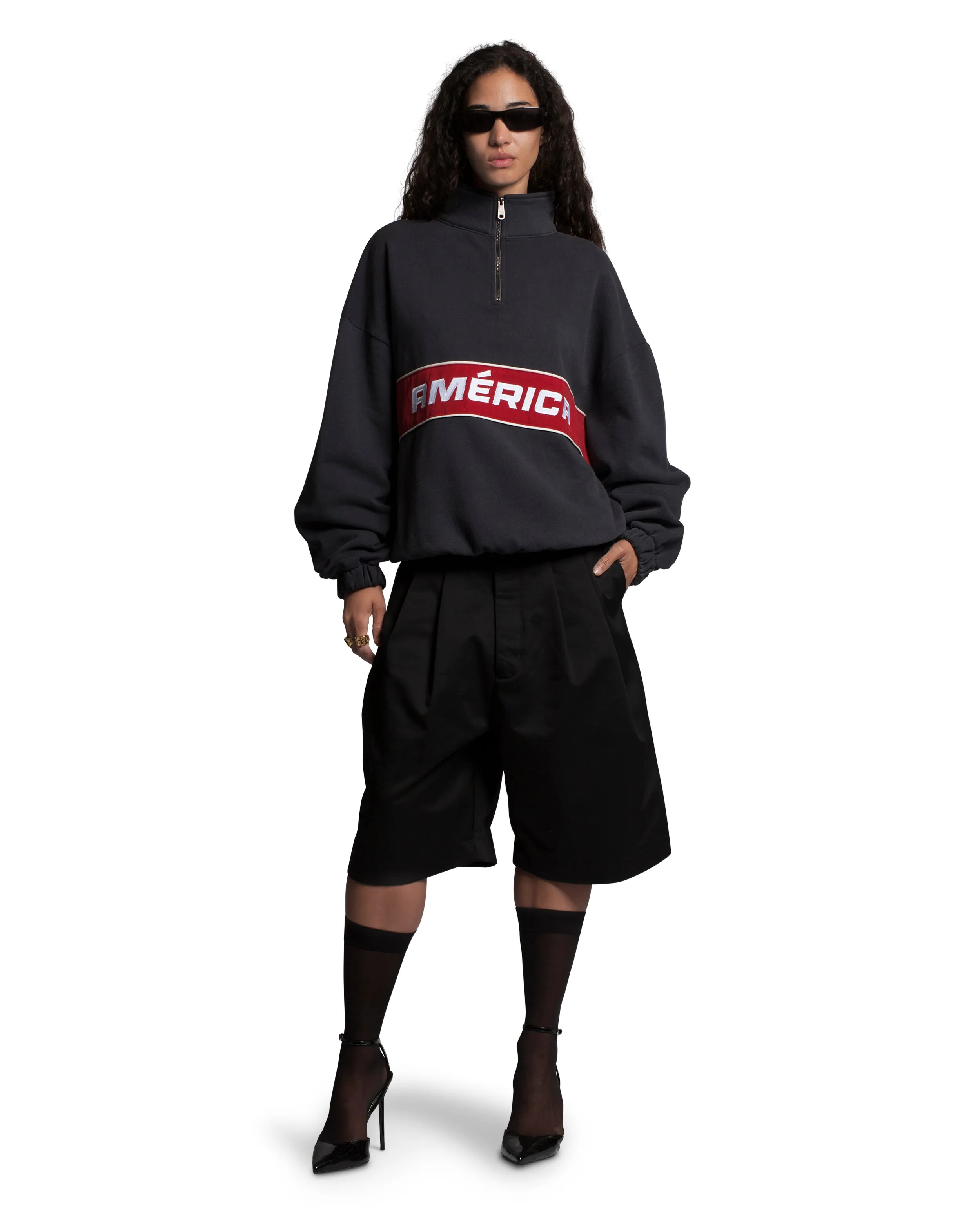 AMÉRICA QUARTER ZIP - WASHED BLACK sold by Willy Chavarria product image thumbnail 4