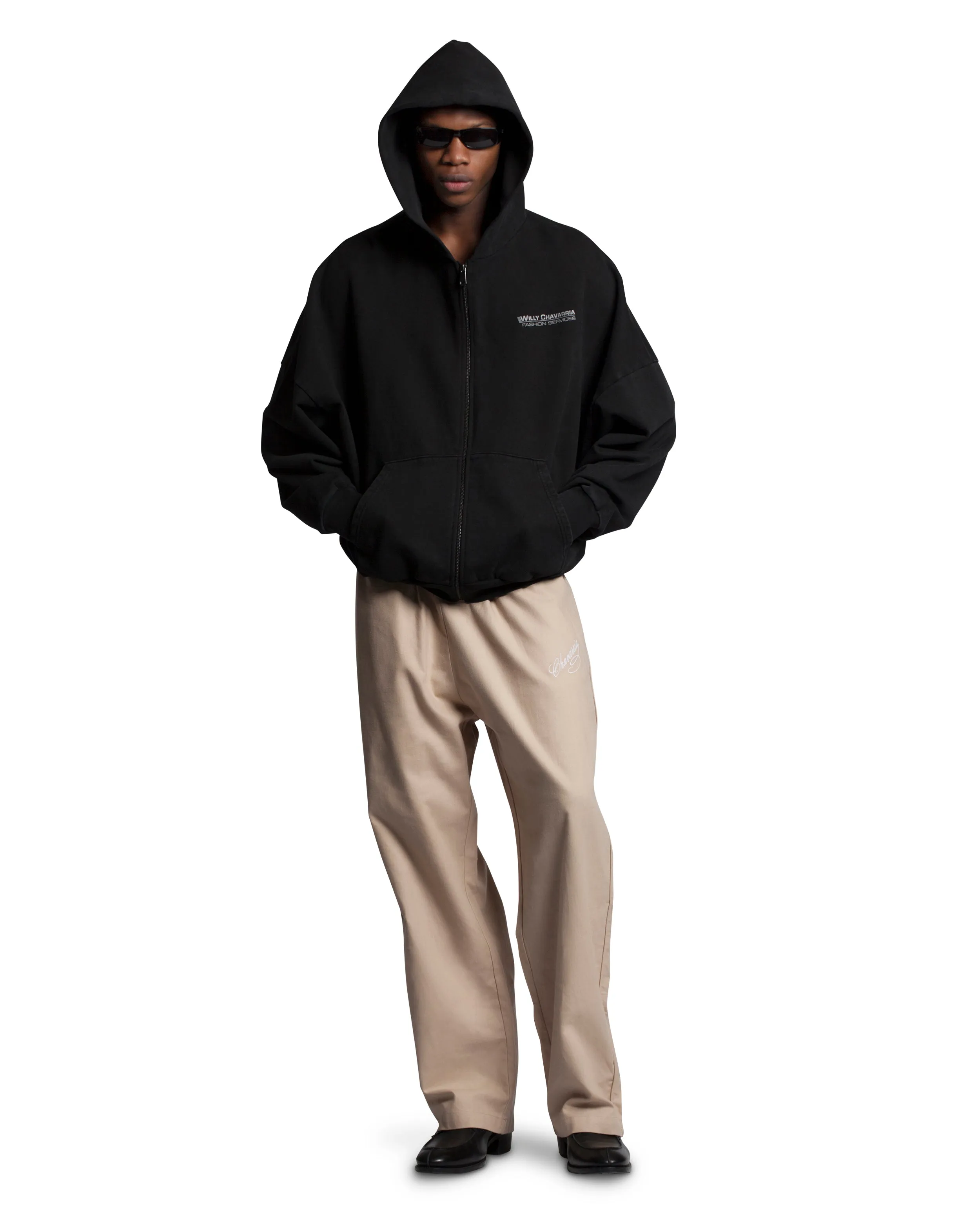 WILLY FASHION SERVICE - STANDARD ZIP HOODIE - BLACK sold by Willy Chavarria product image thumbnail 3