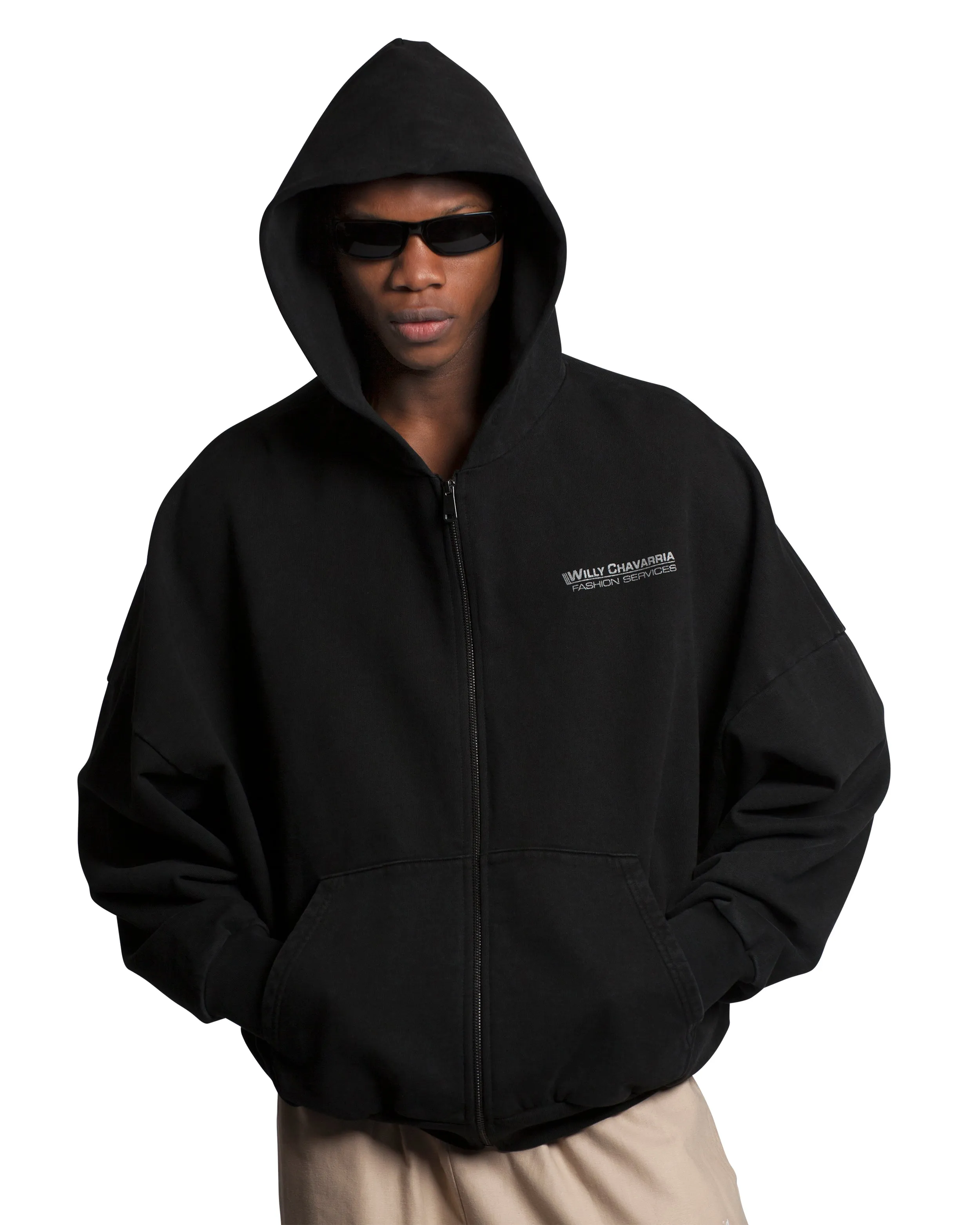 WILLY FASHION SERVICE - STANDARD ZIP HOODIE - BLACK sold by Willy Chavarria product image thumbnail 4