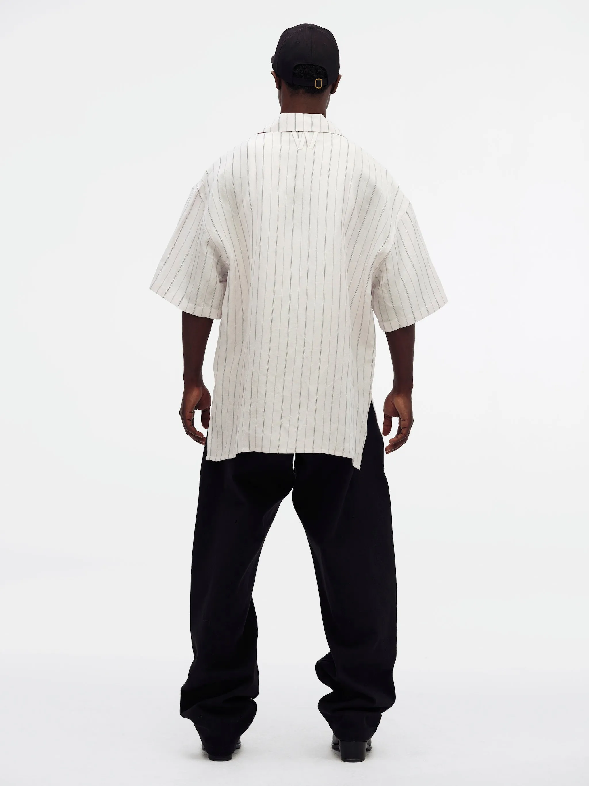 CAMP COLLAR SS SHIRT - WHT/BLK STRIPE sold by Willy Chavarria product image thumbnail 4