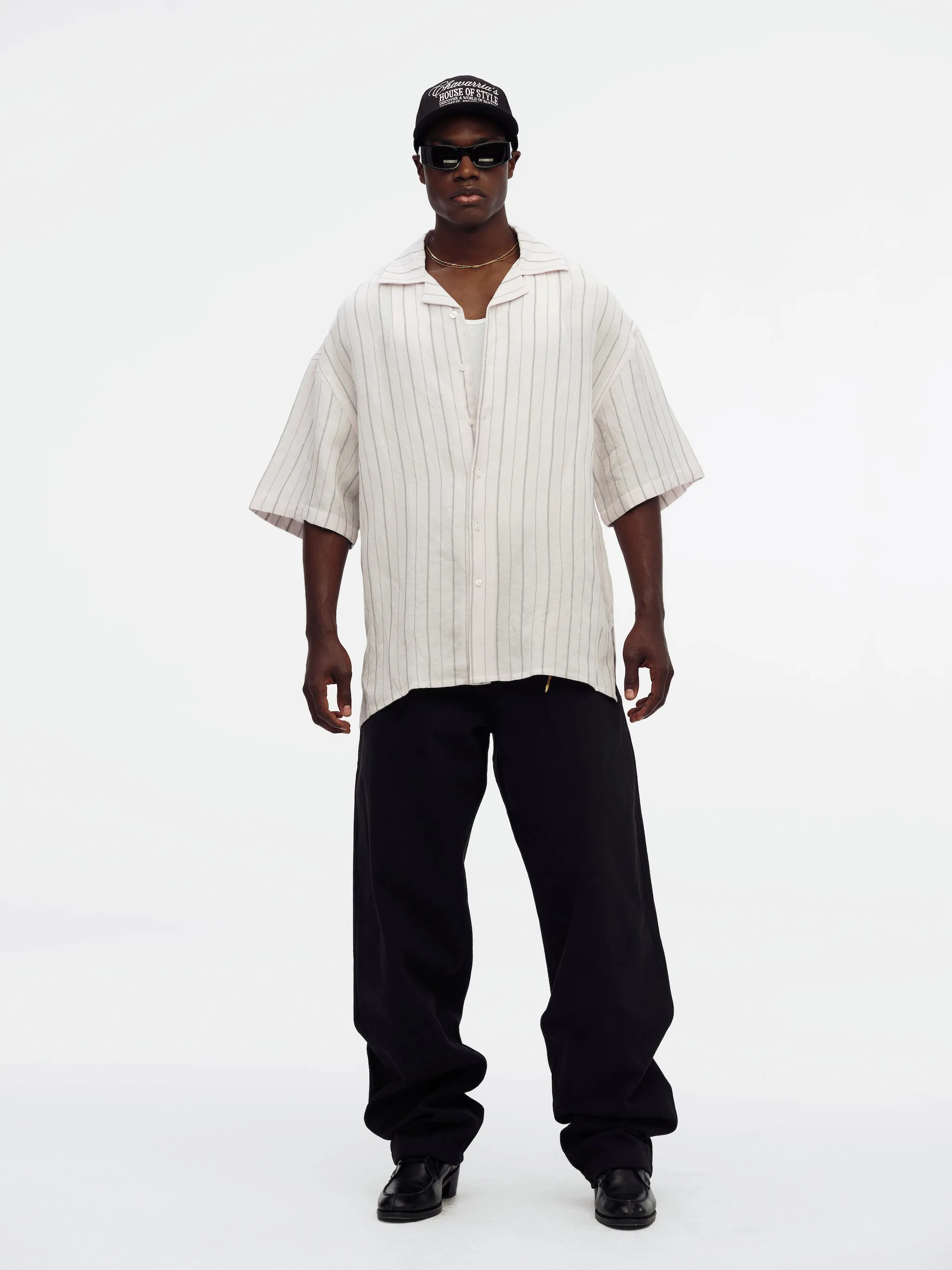 CAMP COLLAR SS SHIRT - WHT/BLK STRIPE sold by Willy Chavarria product image thumbnail 3