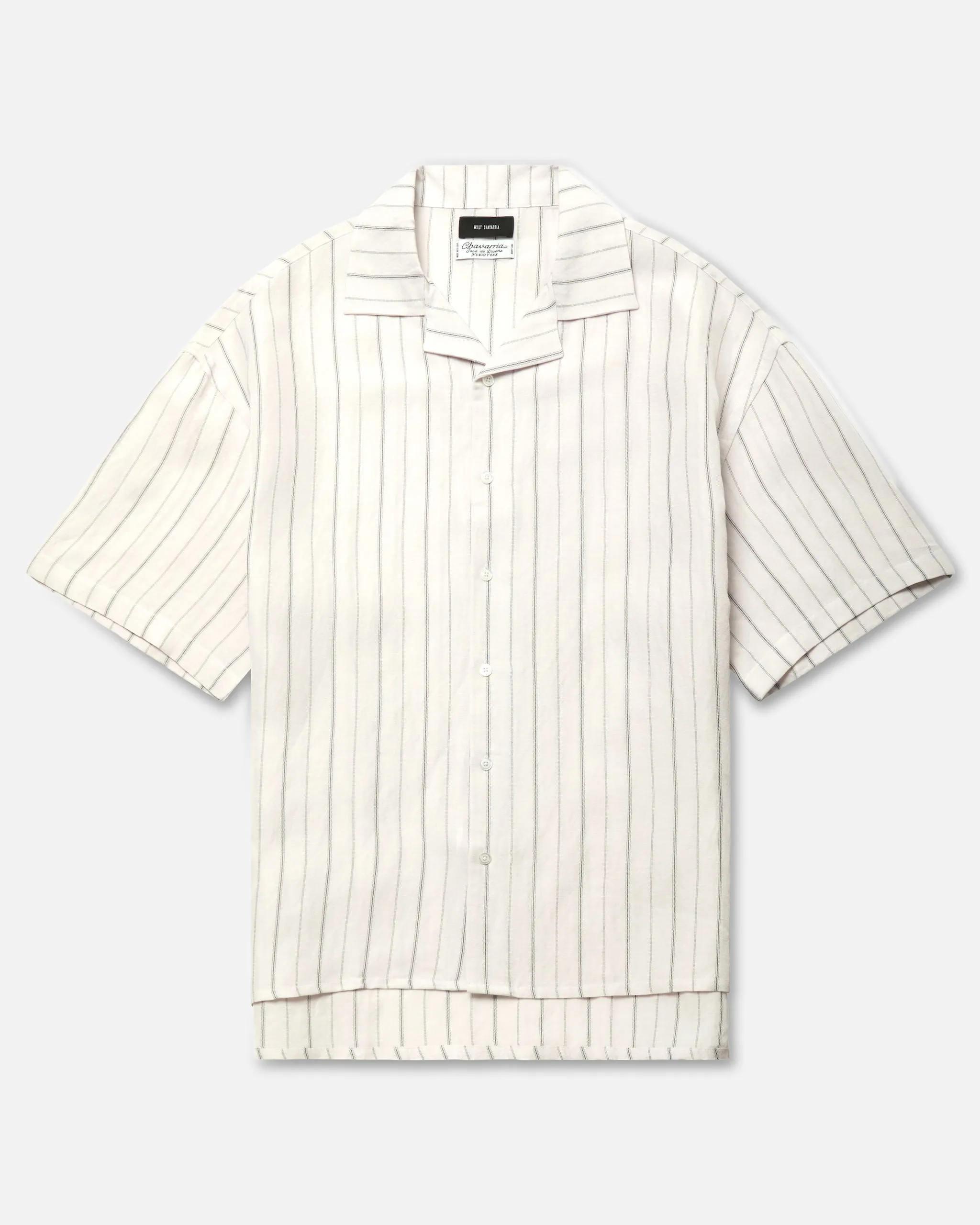CAMP COLLAR SS SHIRT - WHT/BLK STRIPE sold by Willy Chavarria