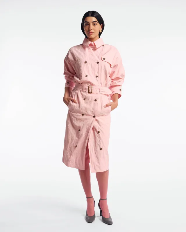 CRINKLED COTTON TRENCH DRESS - CHICLE made by Willy Chavarria