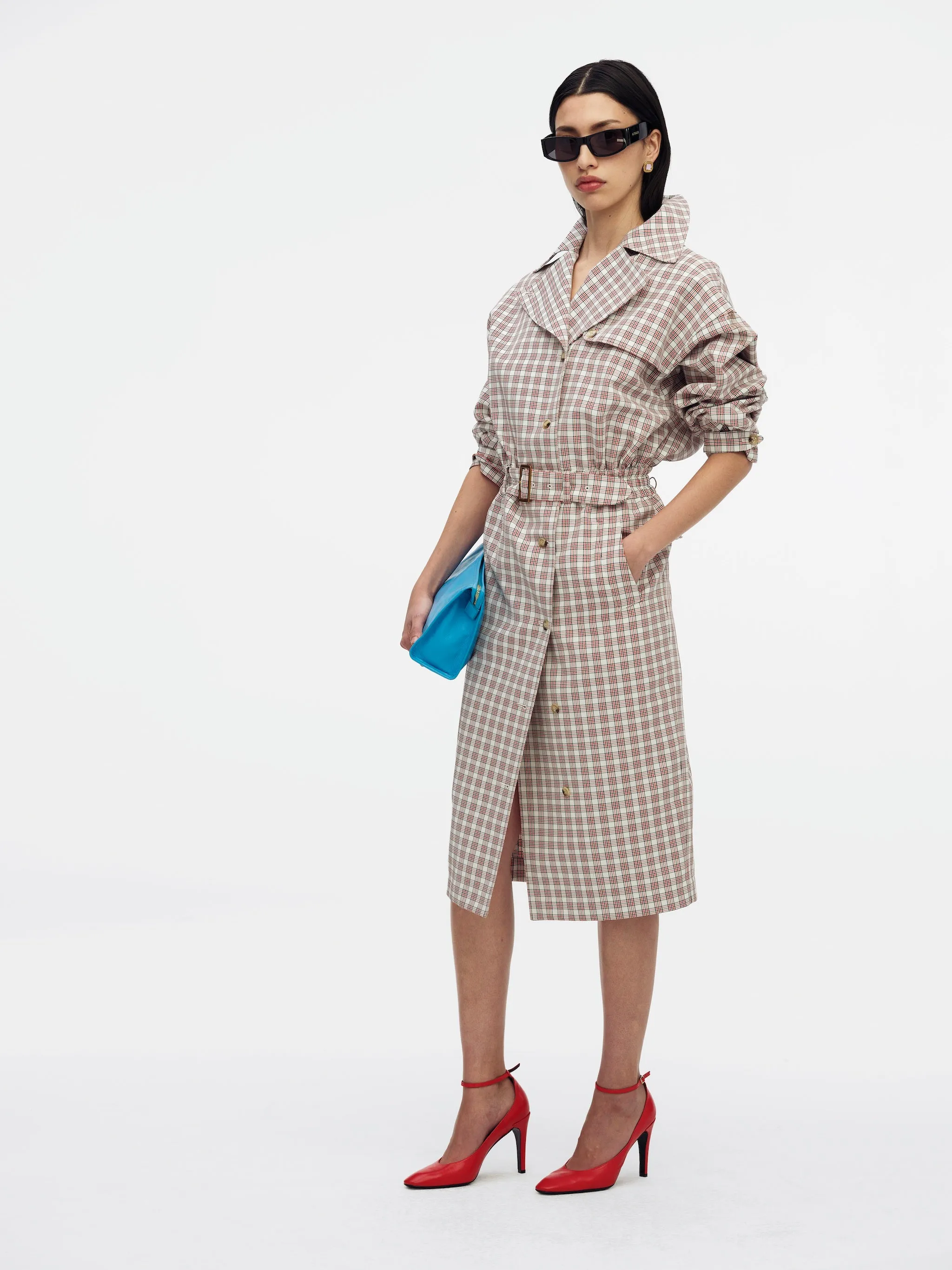 TRENCH DRESS - RED/WHT PLAID sold by Willy Chavarria product image thumbnail 2