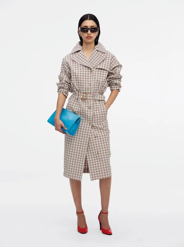 TRENCH DRESS - RED/WHT PLAID made by Willy Chavarria