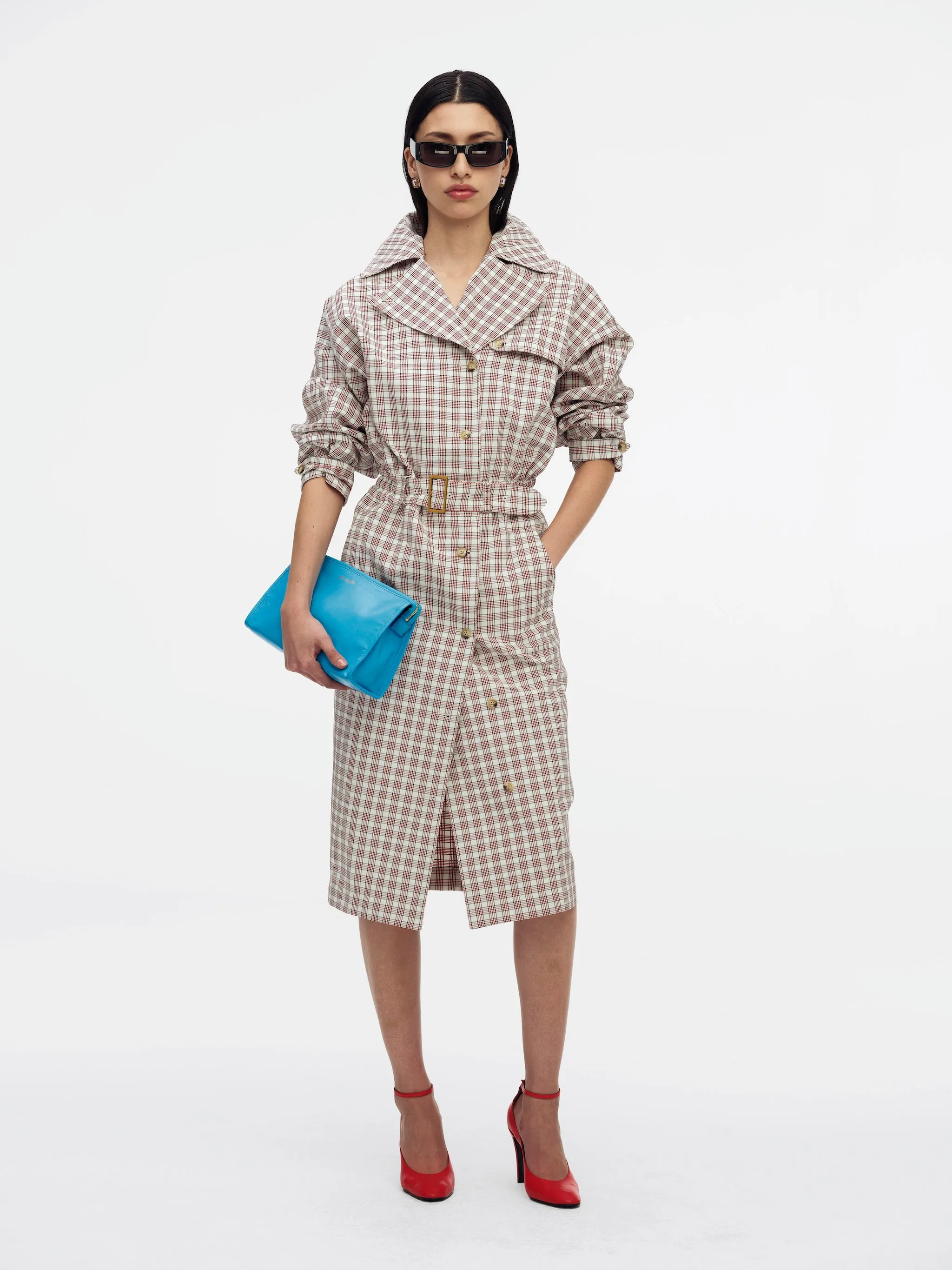 TRENCH DRESS - RED/WHT PLAID sold by Willy Chavarria