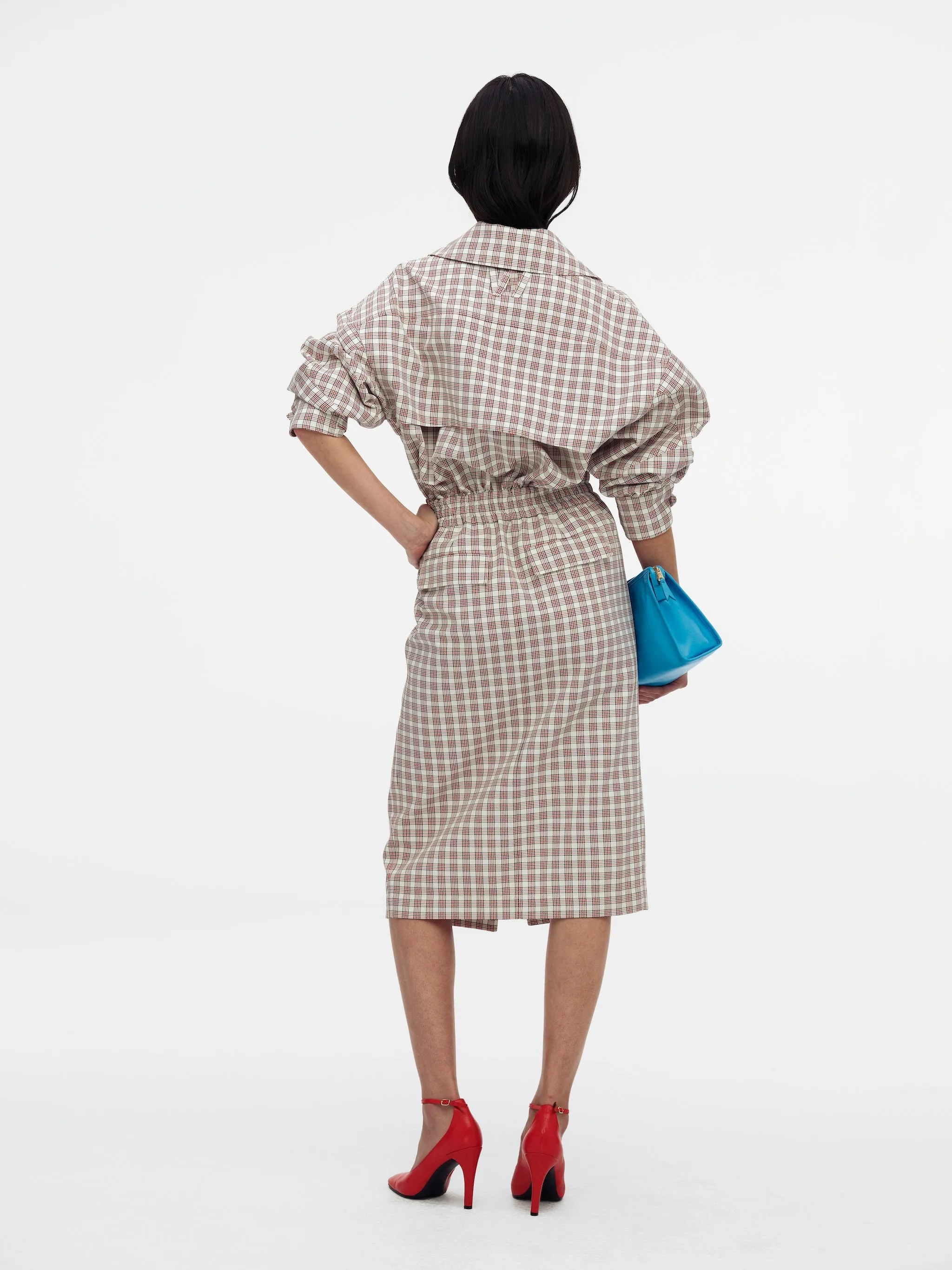 TRENCH DRESS - RED/WHT PLAID sold by Willy Chavarria product image thumbnail 5